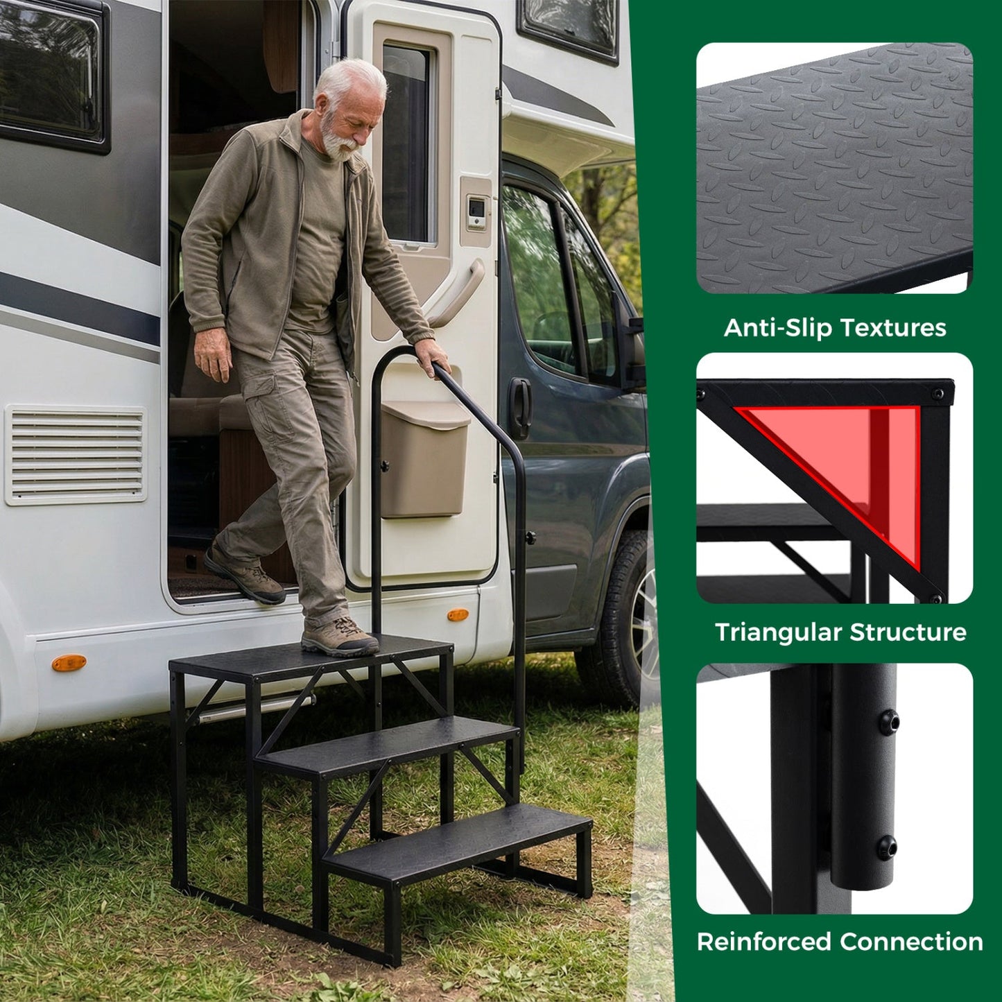 Heavy Duty Hot or Cold Tub Stair with Wide Anti-Slip Platforms for Porch and Mobile Home