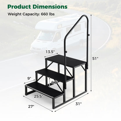 Heavy Duty Hot or Cold Tub Stair with Wide Anti-Slip Platforms for Porch and Mobile Home