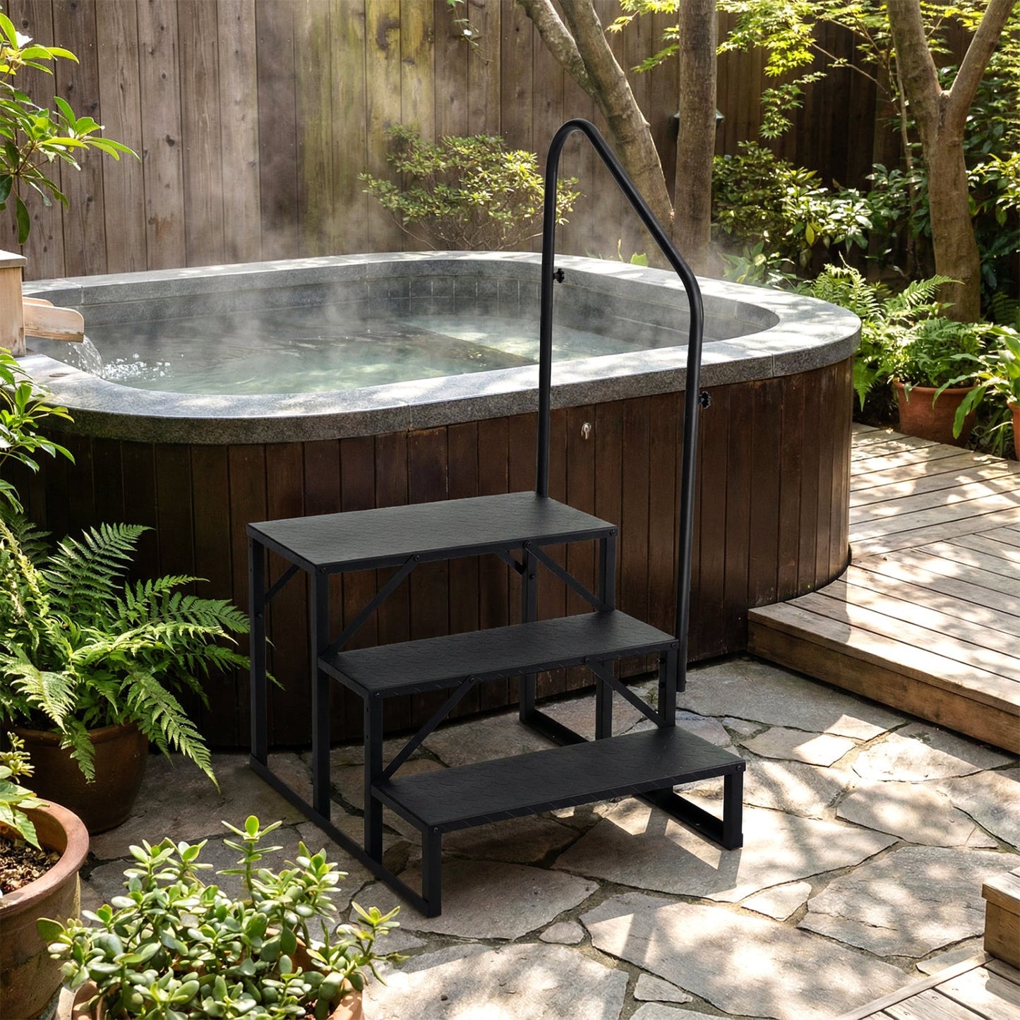 Heavy Duty Hot or Cold Tub Stair with Wide Anti-Slip Platforms for Porch and Mobile Home